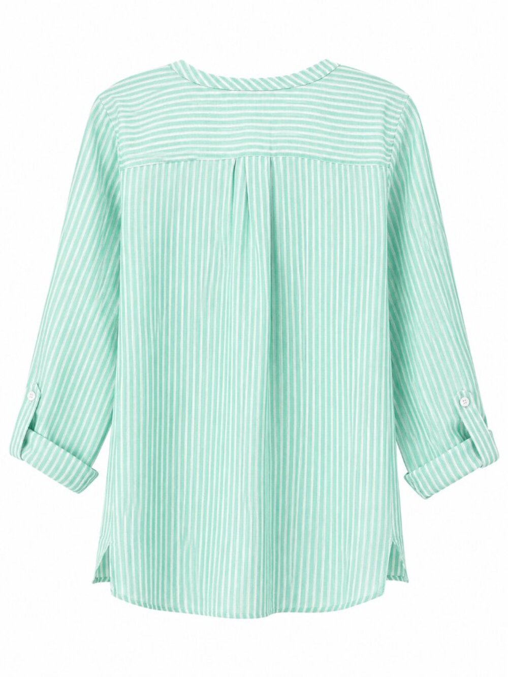 TALBOTS LINEN BLEND SHIRT XL WHITE/MINT GREEN STRIPED ROLL TAB COASTAL BREEZY - Picture 5 of 12